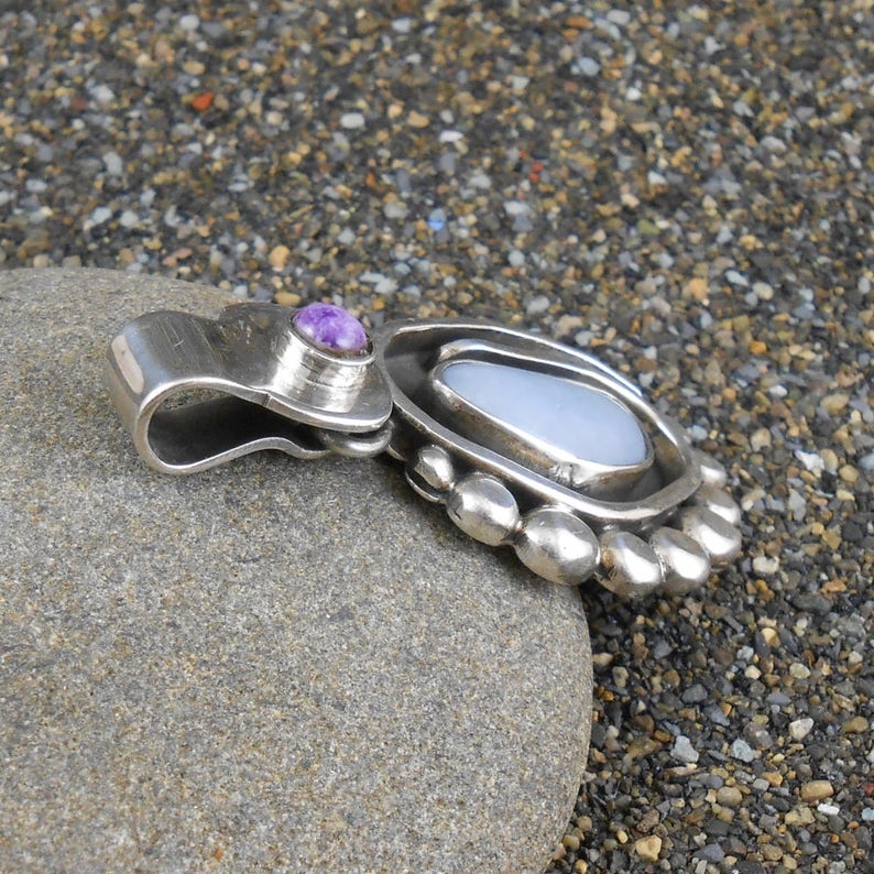 Handmade Sterling Stunning Handcrafted Excellent Craftsmanship Sugilite Pendant Vintage Hinged Bail 950 Chalcedony Gift For Her