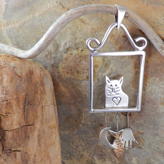 Cat in Window, Pendant, Mexico, Sterling, Dangles… - image 3
