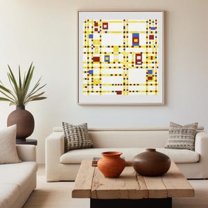 Broadway Boogie Woogie Art Print - Piet Mondriaan abstracte modernistische muurkunst - geometrische Bauhaus NYC geïnspireerde posterdecor - minimalistisch