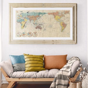 Old Japanese Map of the World Vintage Pictorial Giclee Wall Art Print from the 19th Century, Cool Home Decor, Unique Historical Detail