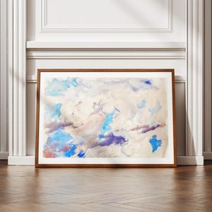 Friedlicher Himmel Aquarell Druck - Verträumte Ätherische Ruhe Vibes - Gelassener impressionistischer Stil - Pastell Baby Blaue Wand Dekoration - Ruhiges Kunstwerk