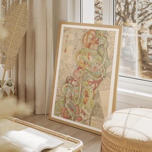 Mississippi River Map - Harold Fisk 1944 Vintage Geological Art Prints - Detailed Abstract Topographic Wall Decor - Meander Belt River Study