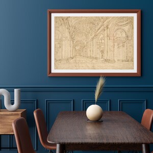 Italiaanse architectonische kunstafdruk - kathedraal van Rome lijnwerk tekening - Sint-Pietersbasiliek interieur - heilige plaats oude wereld - Vaticaanstad afbeelding 17