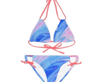 Cool Pastel Color Flow Pattern Strappy Bikini Set (AOP)