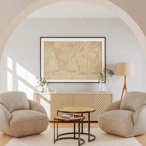 Italiaanse architectonische kunstafdruk - kathedraal van Rome lijnwerk tekening - Sint-Pietersbasiliek interieur - heilige plaats oude wereld - Vaticaanstad afbeelding 7
