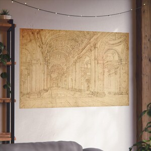 Italiaanse architectonische kunstafdruk - kathedraal van Rome lijnwerk tekening - Sint-Pietersbasiliek interieur - heilige plaats oude wereld - Vaticaanstad afbeelding 18