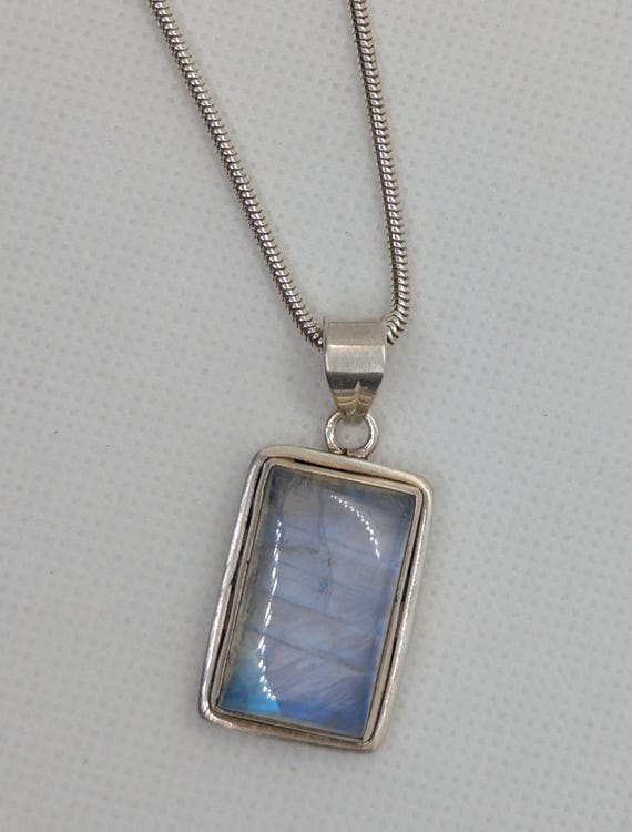 Indian Silver Rectangular Moonstone Pendant. 2.8 … - image 6