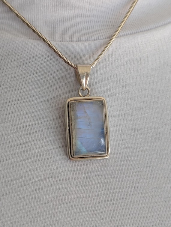 Indian Silver Rectangular Moonstone Pendant. 2.8 … - image 1
