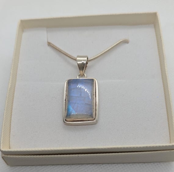 Indian Silver Rectangular Moonstone Pendant. 2.8 … - image 8