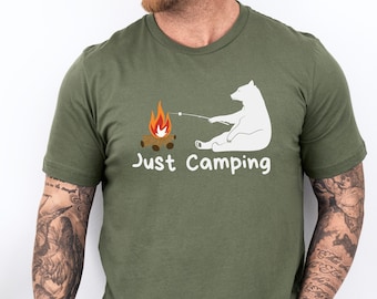 Magliette da campeggio, Campo, Fuoco da campo, Fuoco, Abbigliamento da campeggio, Orso, Magliette Orso, Maglietta del fuoco, Attrezzatura da campeggio, Relax, Marshmallow