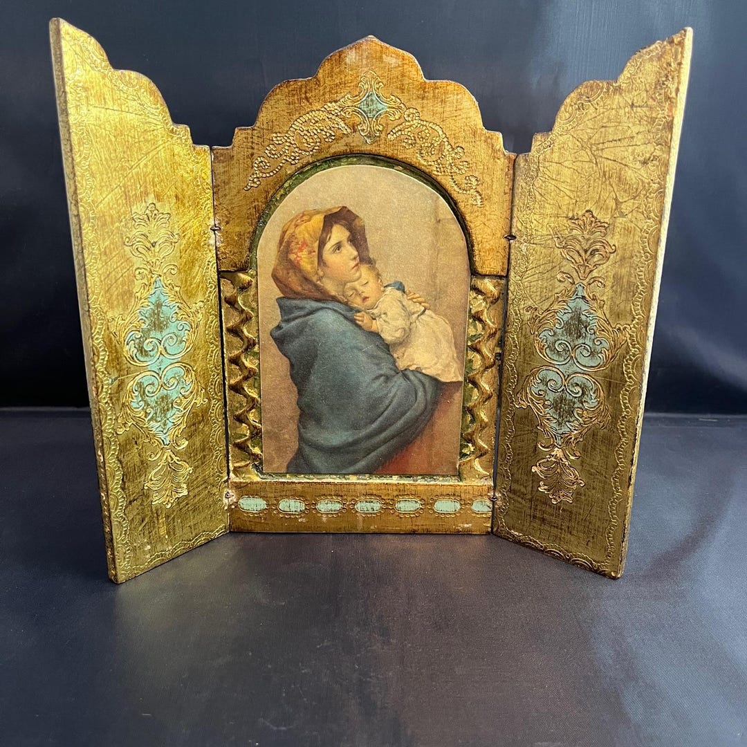 Vintage Italian Florentine Triptych Icon – Madonna & Child – Gilded ...