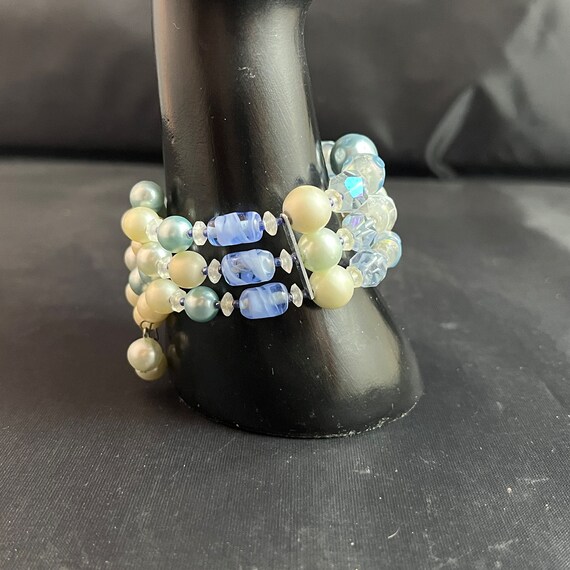Memory Wire Bracelet Three Strands Light Blue Whi… - image 2