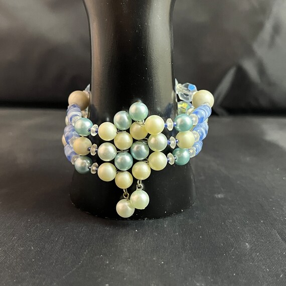 Memory Wire Bracelet Three Strands Light Blue Whi… - image 4