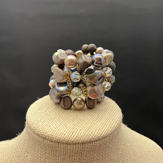 Vintage Bracelet Memory Wire Shades of Brown Cham… - image 3