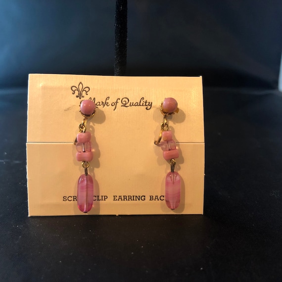 Screw Clip Vintage Earrings Clipons Light Pink Ma… - image 1