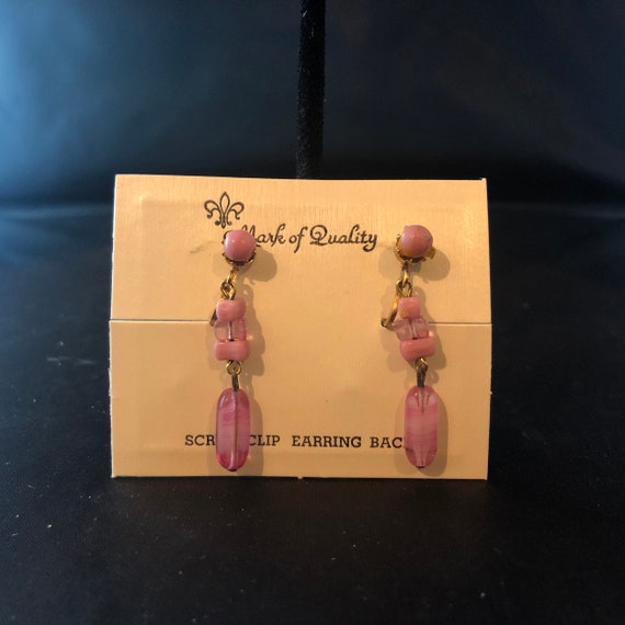 Screw Clip Vintage Earrings Clipons Light Pink Ma… - image 2