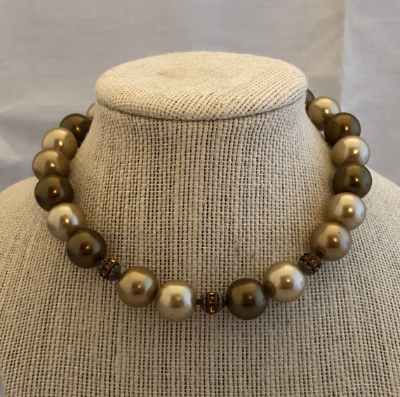 Vintage Beaded Necklace Shades of Brown Beige Off… - image 1