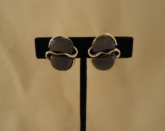 Gray Moonglow Clip On Earrings by Coro Gold Metal Looking Details Clips Grey Colored Resin Acrylic Details Vintage 1960&#39;s Costume JEwelry