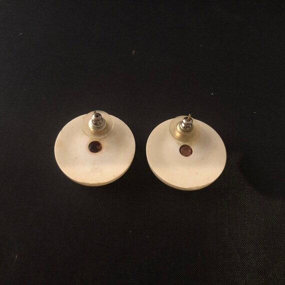 Large Round Pierced Stud Earrings Beige Off White… - image 5