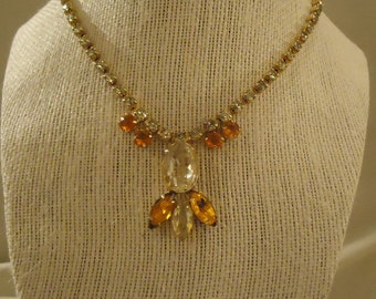 Light Pastel Yellow Gold Crystal Necklace Colored Round Oval Marquise Navette Shaped Jewels Single One Strand Gold Metal Details