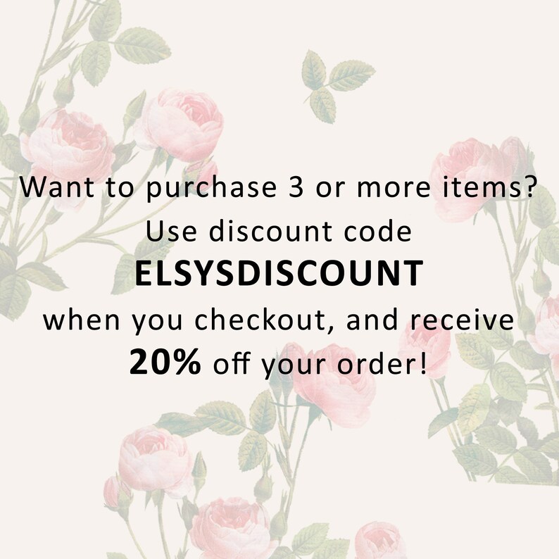 Peut inclure: Un graphique floral avec du texte qui dit "Voulez-vous acheter 3 articles ou plus ? Utilisez le code de r&eacute;duction ELSYSDISCOUNT lors de votre paiement et recevez 20 % de r&eacute;duction sur votre commande !"