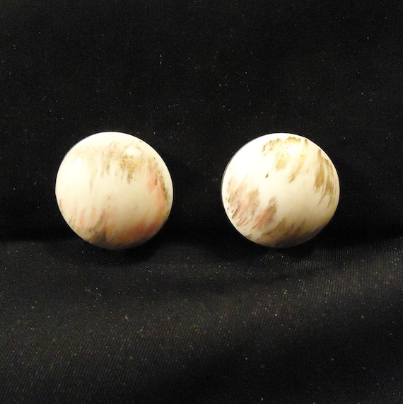 White Pink Gold Clip On Earrings Brush Strokes Sp… - image 1