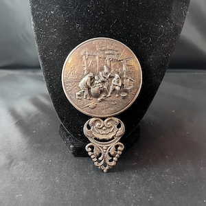Vintage Silver Compact Mirror: Hans Jensen Tavern Scene, Repoussé Metal
