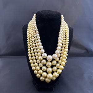 Multi Strand Necklace Shades of Yellow 1950s Statement Jewelry Made in Hong Kong Gift for Her Him Cottagecore Style Sustainable Fashion