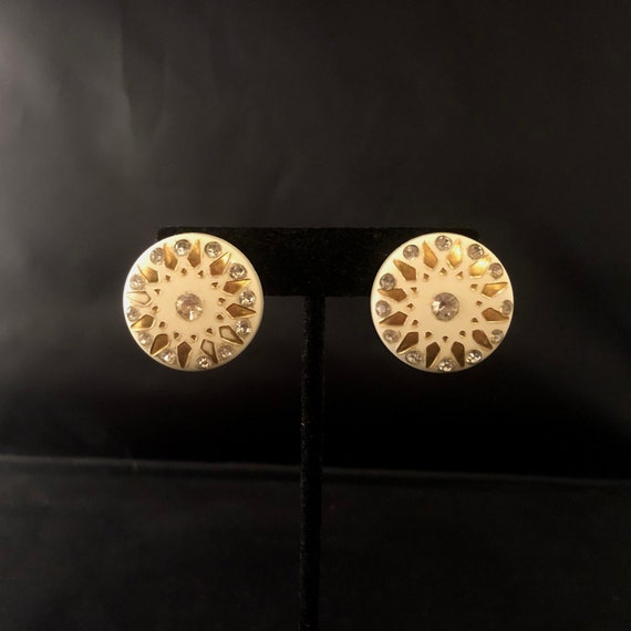 Large Round Pierced Stud Earrings Beige Off White… - image 1