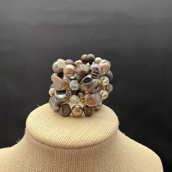 Vintage Bracelet Memory Wire Shades of Brown Cham… - image 2