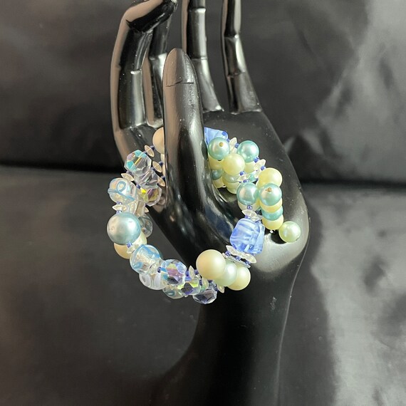Memory Wire Bracelet Three Strands Light Blue Whi… - image 5
