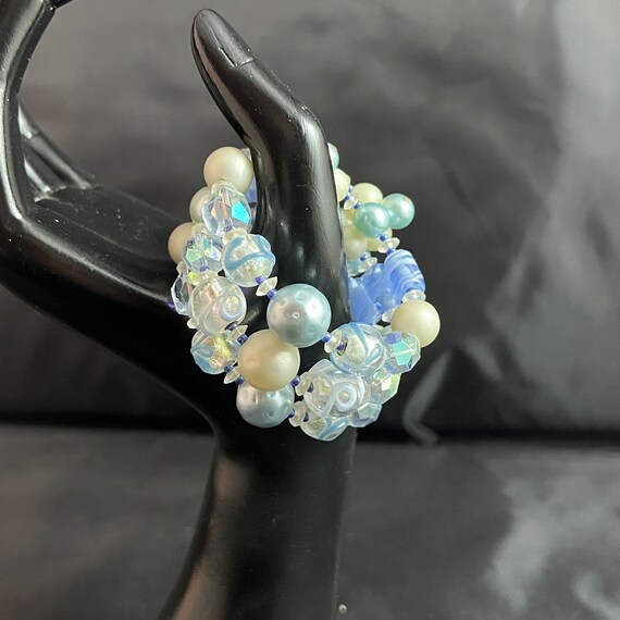 Memory Wire Bracelet Three Strands Light Blue Whi… - image 6