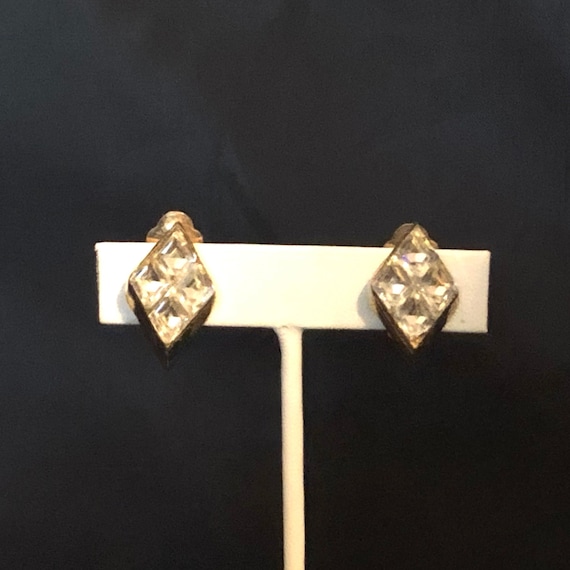 Small Heavy Clip On Earrings Diamond Shaped Clear 