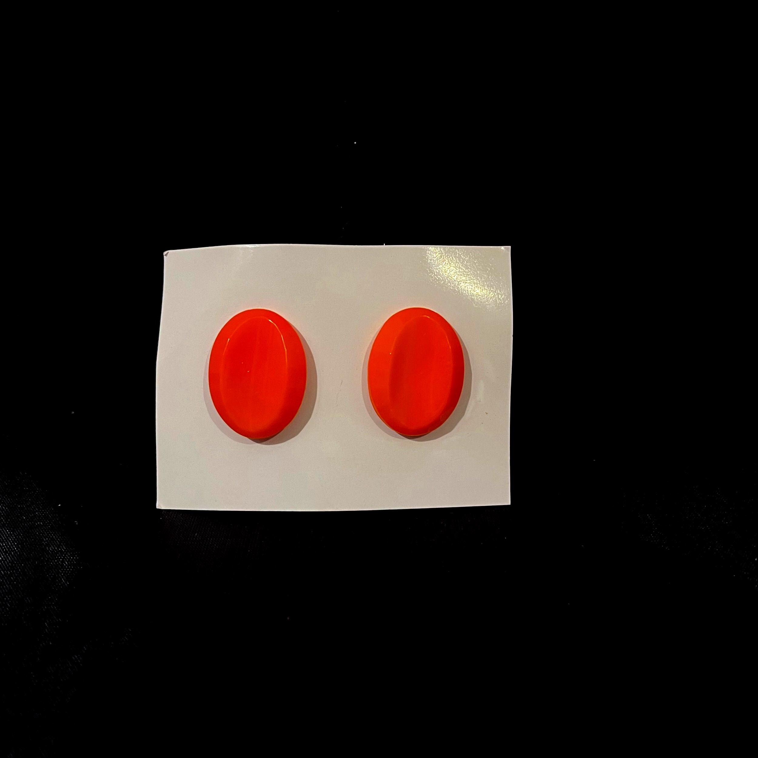 Boucles D'oreilles Clips En Pâte De Verre Orange - Style Ancien, Occasion