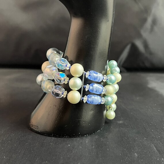 Memory Wire Bracelet Three Strands Light Blue Whi… - image 3