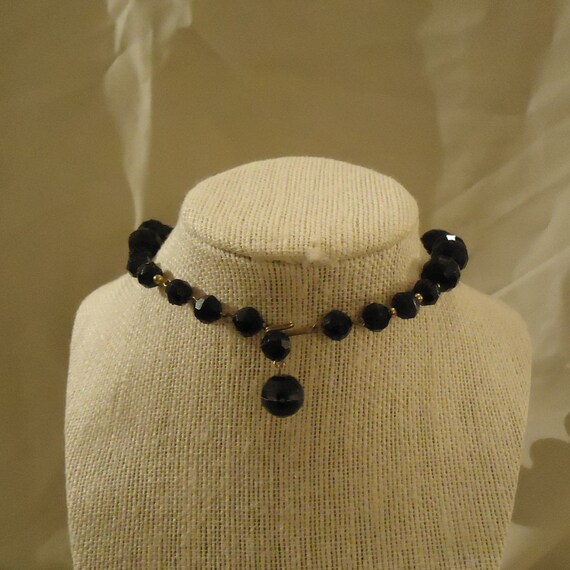 Single One Strand Beaded Necklace Black Faceted R… - image 4