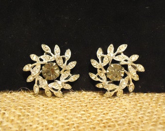 Vintage Earrings Sarah Coventry Silver with Crystals Granny Chic Silent Wealth Costume Jewelry Clear Gray Grey Rhinestones