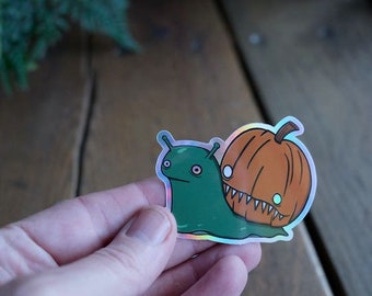 Holographic Snail and Pumpkin Sticker