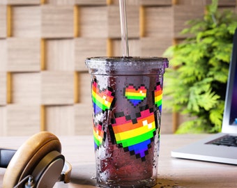 Gay Pride Pixel Art Hearts Cup, Gay Pride Cup, LGBTQ Cup, Pride Month Cup, Pride Flag Cup, LGBT Pride Cup