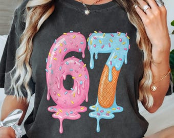 Six Seven Meme Tee 6 7 Graphic Shirt, Unique Ice Cream Drip Tee, 67 Gen Alpha Trend Sweatshirt