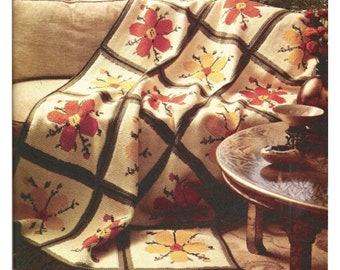 Brilliant Flower Patch Afghan Tunisian Crochet Vintage PDF Pattern Digital Download