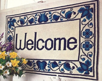 Quickpoint Welcome Rug Needlepoint Vintage PDF Pattern Digital Download