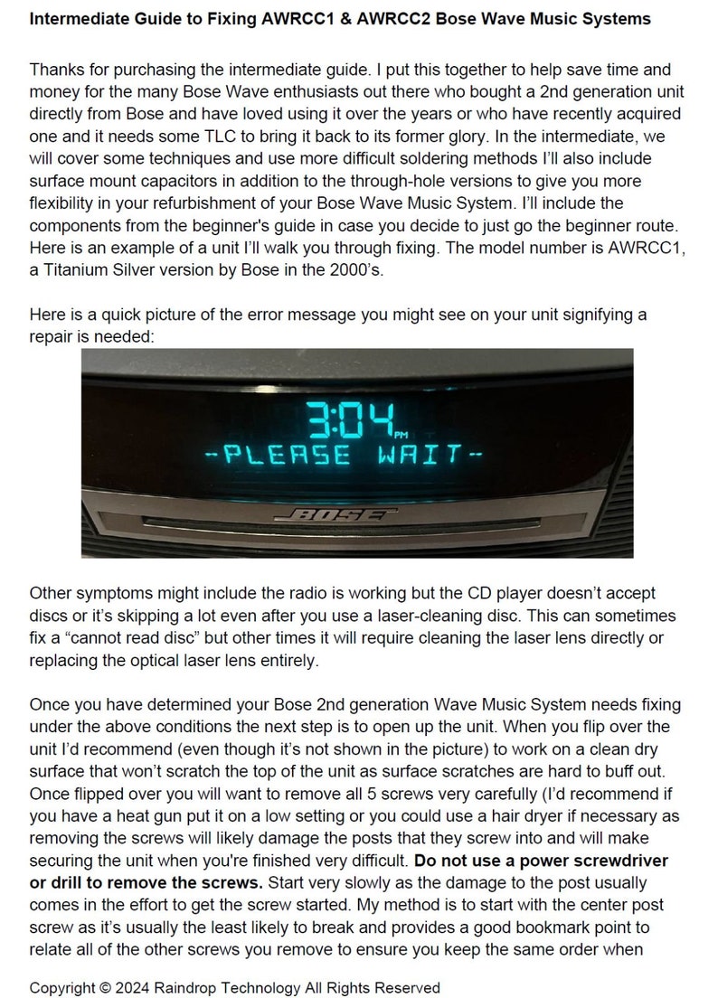 Bose Wave Music System CD Player AWRCC1 & AWRCC2 Intermediate *repair