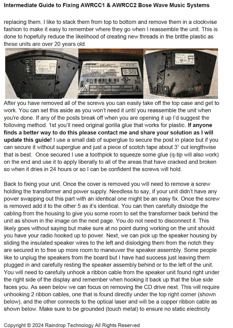 Bose Wave Music System CD Player AWRCC1 & AWRCC2 Intermediate *repair