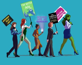 Women's March - Science March -  Super Hero Heroine Wall Art Print Decor