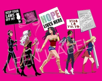 Women's March- Power Walk -  Super Hero Heroine Wall Art Print Decor