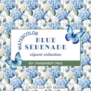 Blue Hydrangea Wedding Clipart: Watercolor Floral PNG Set