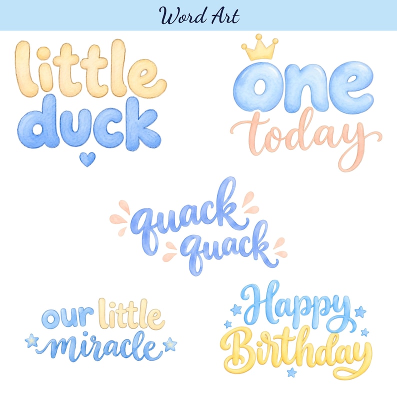 Little Duck Birthday Clipart Bundle, Blue Watercolor Duckling PNG ...