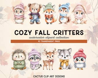 Fall Woodland Animals Watercolor Clipart: Cozy PNG Set (Digital Download)