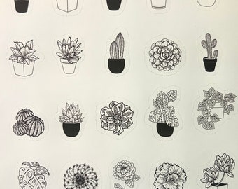 Black and White Plant Stickers